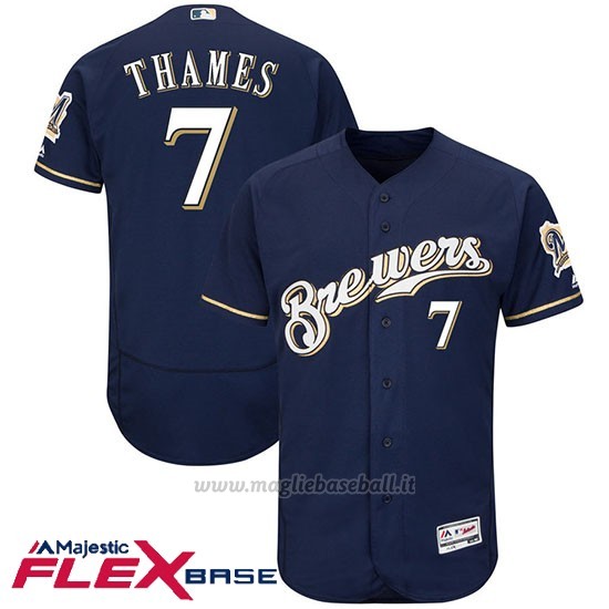 Maglia Baseball Uomo Milwaukee Brewers Eric Thames Blu Autentico Collezione Flex Base